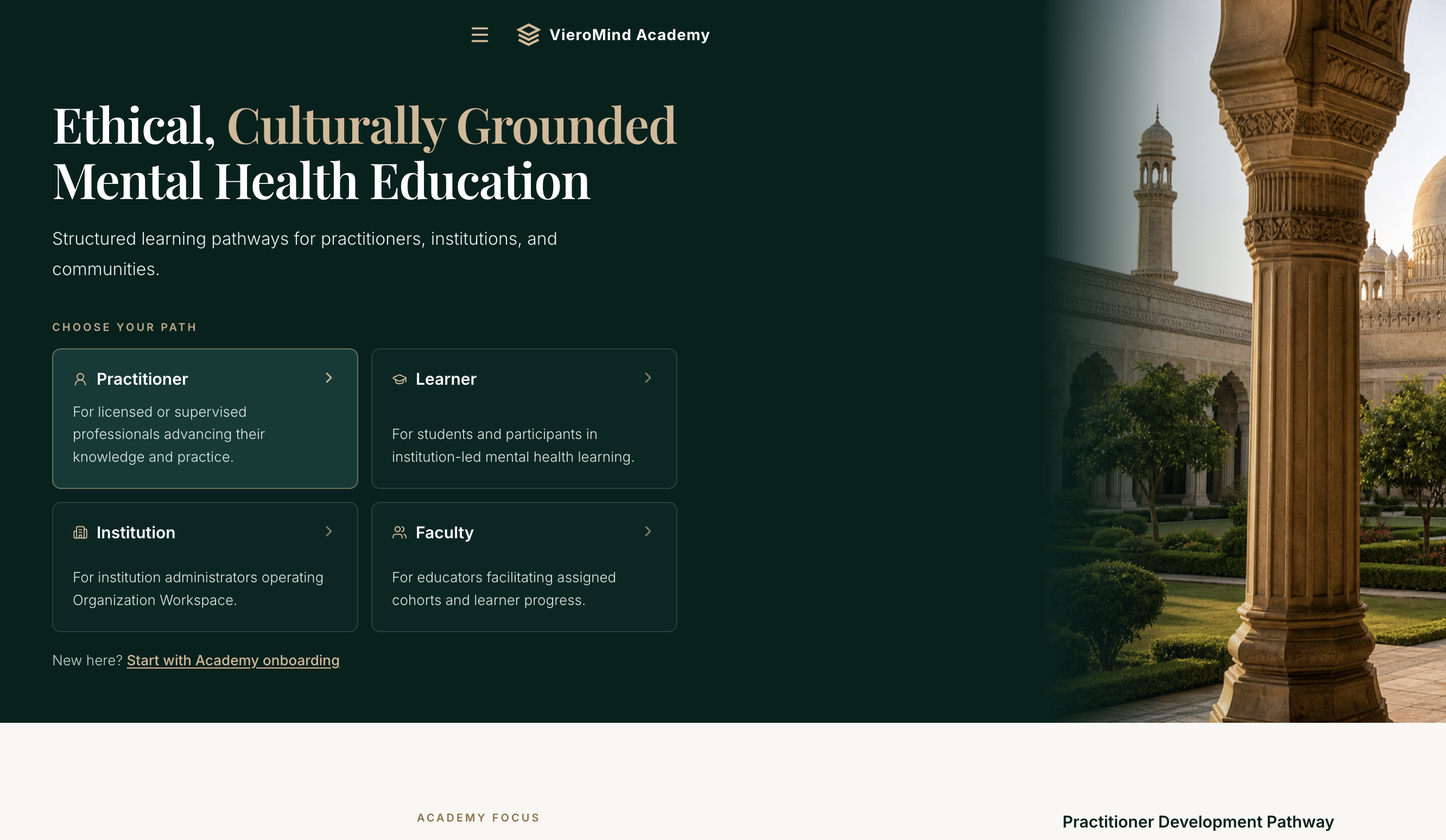 Four Academy pathways: Practitioner, Learner, Institution, and Faculty