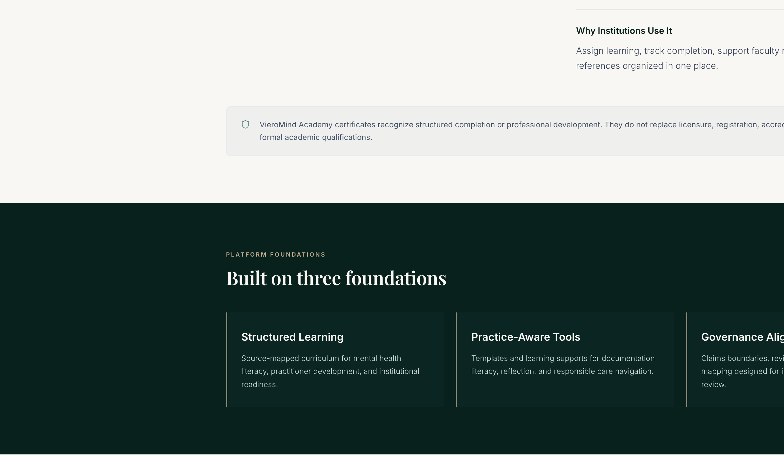 Academy focus areas on the public homepage